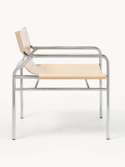 Sillones Pequeños|Sillones>Westwing Collection Sillón de cuero Dion Cuero beige claro brillante, plateado