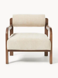 Sillones Pequeños|Sillones></noscript>Westwing Collection Sillón de madera de fresno Raymond Chenilla beige, madera de fresno lacada en marrón oscuro