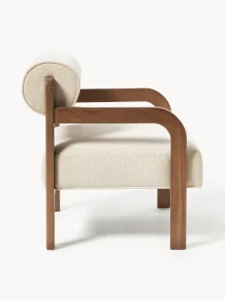 Sillones Pequeños|Sillones></noscript>Westwing Collection Sillón de madera de fresno Raymond Chenilla beige, madera de fresno lacada en marrón oscuro