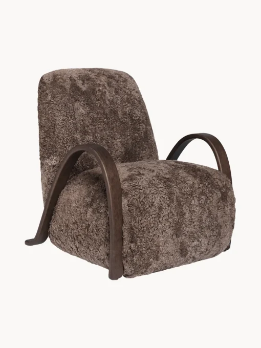 Sillones Pequeños|Sillones>Ferm Living Sillón de piel de oveja Buur Piel de oveja marrón oscuro, madera de roble