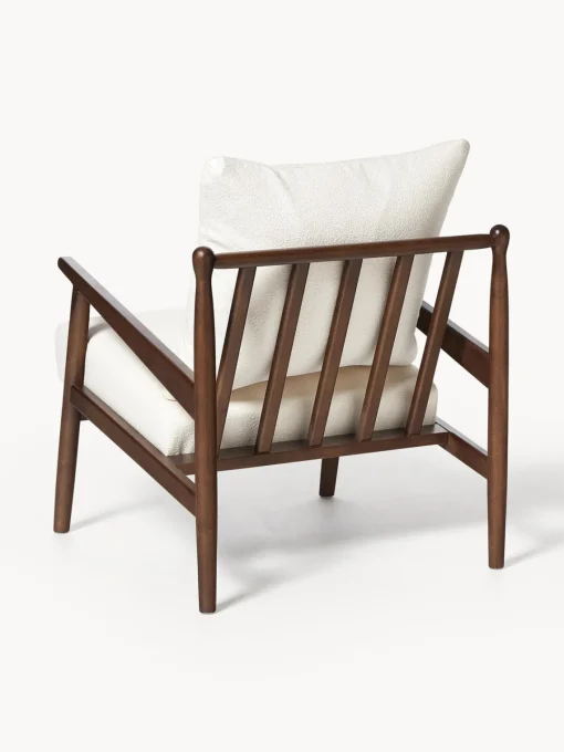 Sillones Pequeños|Sillones>Westwing Collection Sillón en tejido bouclé Mikkel Bouclé blanco Off White, madera de caucho, marrón oscuro pintado