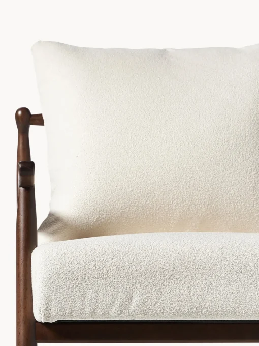 Sillones Pequeños|Sillones>Westwing Collection Sillón en tejido bouclé Mikkel Bouclé blanco Off White, madera de caucho, marrón oscuro pintado