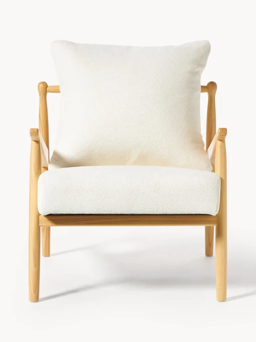 Sillones Pequeños|Sillones>Westwing Collection Sillón en tejido bouclé Mikkel Bouclé blanco Off White, madera de caucho pintado