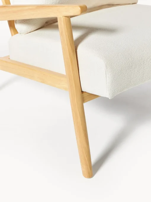 Sillones Pequeños|Sillones>Westwing Collection Sillón en tejido bouclé Mikkel Bouclé blanco Off White, madera de caucho pintado