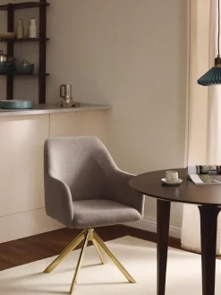 Sillas Con Reposabrazos|Sillas>Westwing Collection Sillón giratorio con reposabrazos Isla Tejido gris pardo, dorado brillante
