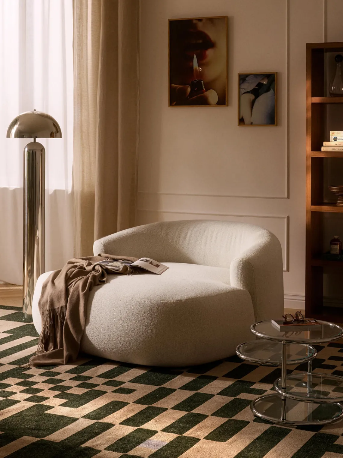 Butacas|Sillones>Westwing Collection Sillón grande en tejido bouclé Sofia Bouclé jaspeado, blanco crema