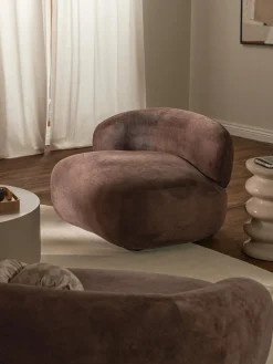 Butacas|Sillones>Westwing Collection Sillón lounge Alba Tejido aterciopelado marrón oscuro