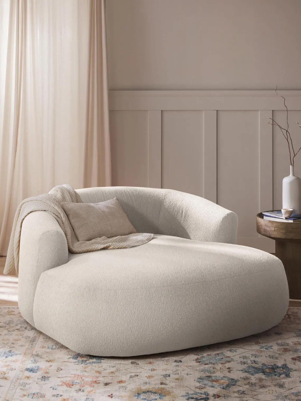 Butacas|Sillones>Westwing Collection Sillón lounge grande en tejido bouclé Sofia Bouclé blanco Off White