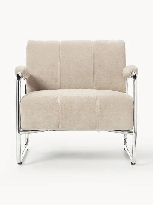 Sillones Pequeños|Sillones>Westwing Collection Sillón Marcel Chenilla beige claro, plateado