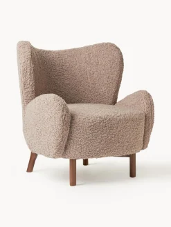 Sillones Orejeros|Sillones>Westwing Collection Sillón orejero de borreguillo Kalia Borreguillo gris pardo, madera de haya oscura
