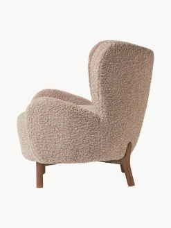 Sillones Orejeros|Sillones></noscript>Westwing Collection Sillón orejero de borreguillo Kalia Borreguillo gris pardo, madera de haya oscura