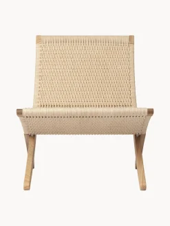 Sillones Pequeños|Sillones>Carl Hansen & Søn Sillón plegable con asiento y respaldo tejidos a mano MG501 Cuba Madera de roble barnizada, beige claro