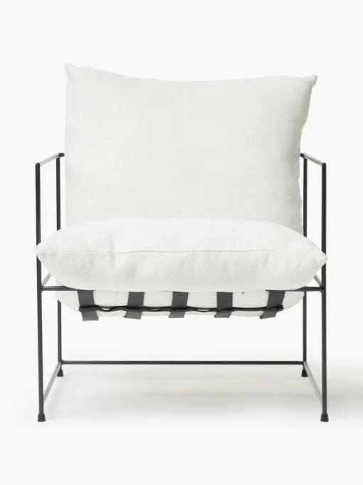 Sillones Pequeños|Sillones>Westwing Collection Sillón tapizado Wayne Mezcla de lino blanco Off White