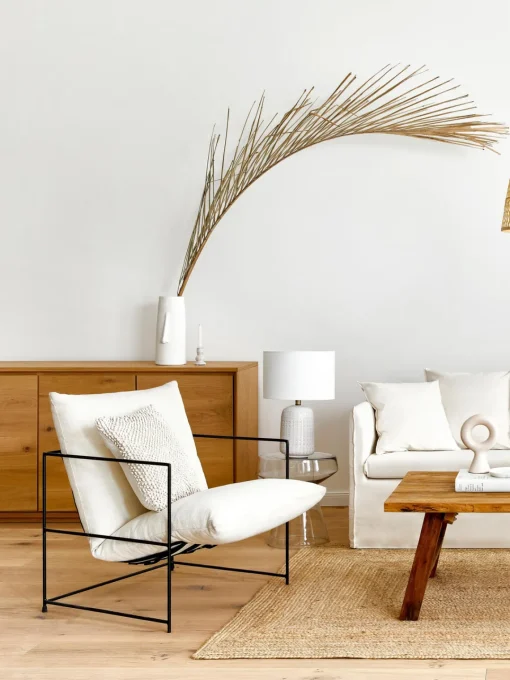 Sillones Pequeños|Sillones>Westwing Collection Sillón tapizado Wayne Mezcla de lino blanco Off White