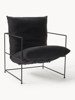Sillones Pequeños|Sillones>Westwing Collection Sillón tapizado Wayne Mezcla de lino negro