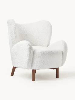 Sillones Orejeros|Sillones>Westwing Collection Sillón orejero de borreguillo Kalia Borreguillo blanco, madera de haya oscura