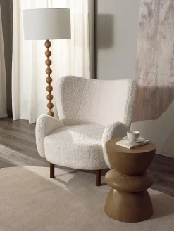 Sillones Orejeros|Sillones>Westwing Collection Sillón orejero de borreguillo Kalia Borreguillo blanco, madera de haya oscura