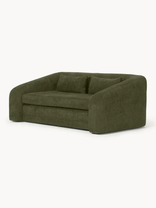 Sofás Cama|Sofás>Westwing Collection Sofá cama de borreguillo bouclé Eliot (2 plazas) Borreguillo bouclé verde oscuro