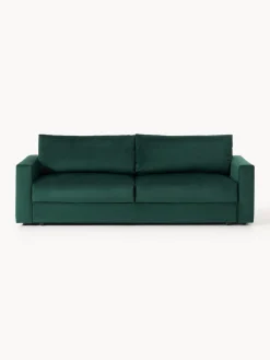 Sofás Cama|Sofás>Westwing Collection Sofá cama de terciopelo Tasha (3 plazas), con espacio de almacenamiento Terciopelo verde oscuro