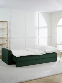 Sofás Cama|Sofás>Westwing Collection Sofá cama de terciopelo Tasha (3 plazas), con espacio de almacenamiento Terciopelo verde oscuro