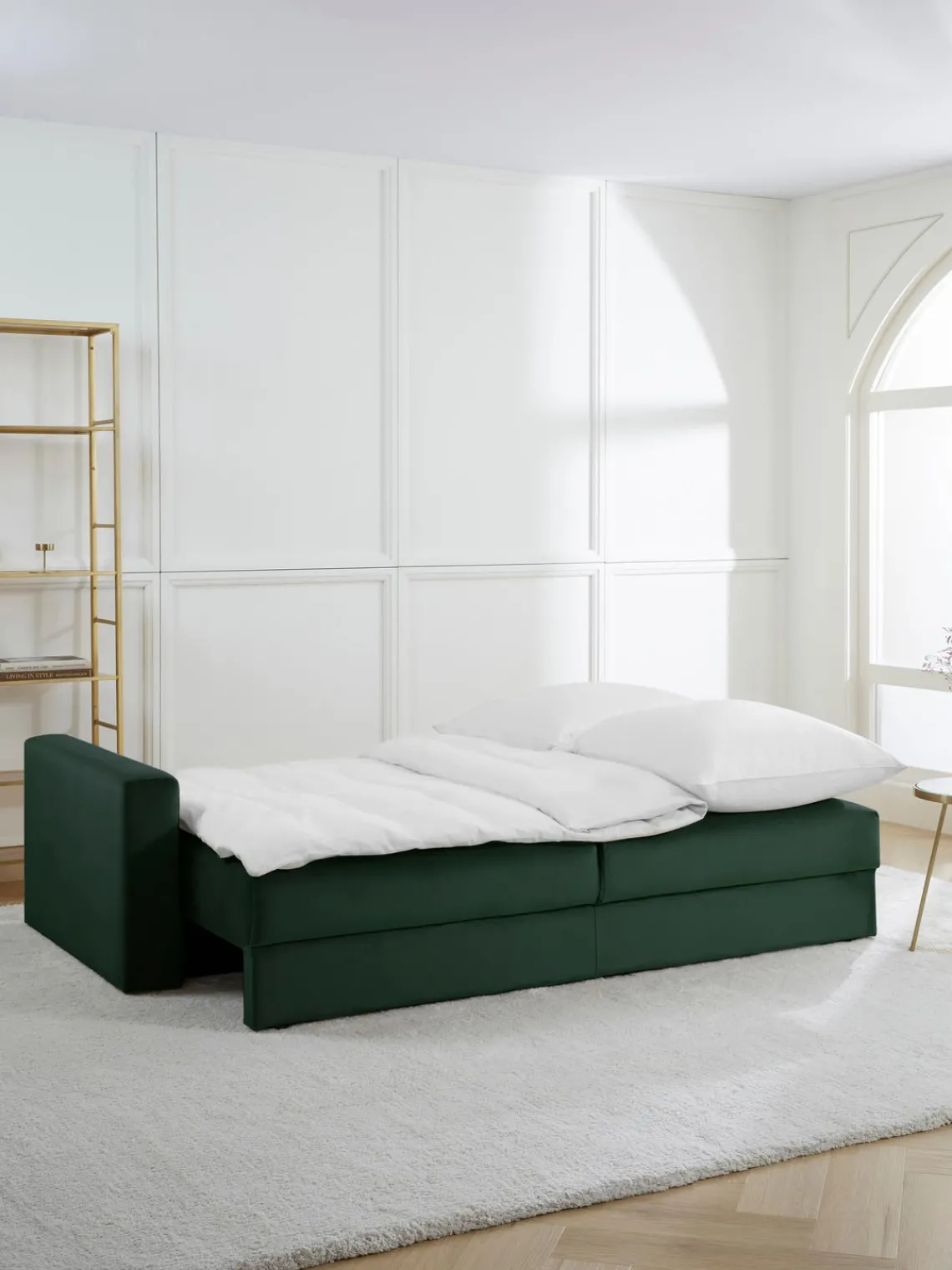 Sofás Cama|Sofás>Westwing Collection Sofá cama de terciopelo Tasha (3 plazas), con espacio de almacenamiento Terciopelo verde oscuro
