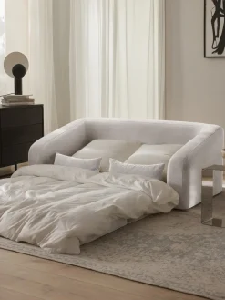 Sofás Cama|Sofás>Westwing Collection Sofá cama Eliot (2 plazas) Tejido aterciopelado blanco crema