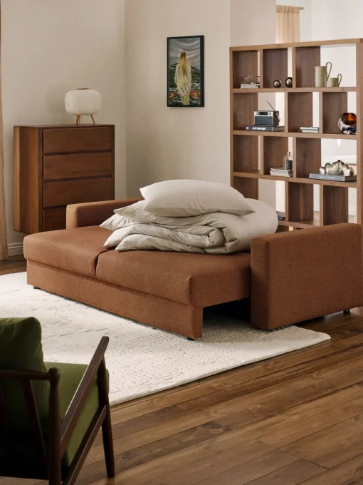 Sofás Cama|Sofás>Westwing Collection Sofá cama en tejido bouclé Tasha (3 plazas), con espacio de almacenamiento Bouclé marrón