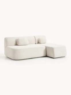 Sofás Cama|Sofás>Westwing Collection Sofá cama rinconera de borreguillo con espacio de almacenamiento Pao Borreguillo bouclé blanco Off White