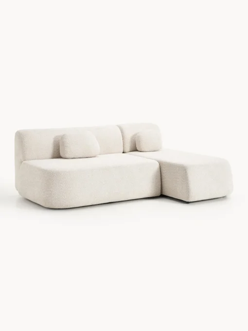 Sofás Cama|Sofás>Westwing Collection Sofá cama rinconera de borreguillo con espacio de almacenamiento Pao Borreguillo bouclé blanco Off White