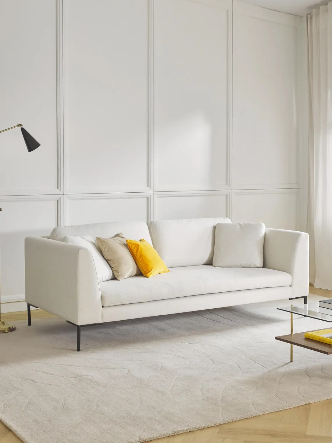 Sofás 3 Plazas|Sofás>Westwing Collection Sofá con patas de metal Emma (3 plazas) Tejido Off White