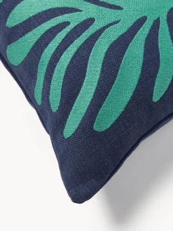 Mantas|Cojines De Exterior></noscript>Westwing Collection Sofá de jardín en tejido bouclé de madera de acacia Bo (2 plazas) Azul oscuro, verde turquesa