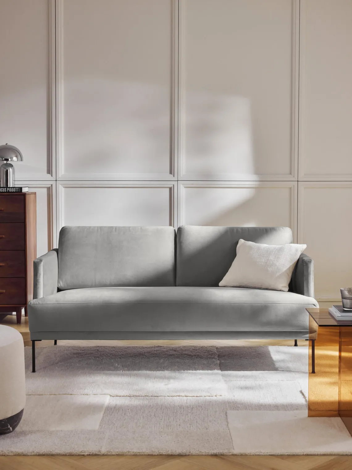 Sofás 2 Plazas|Sofás>Westwing Collection Sofá de terciopelo Fluente (2 plazas) Terciopelo gris