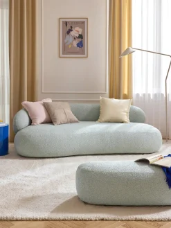 Sofás 3 Plazas|Sofás>Westwing Collection Sofá en tejido bouclé Alba (3 plazas) Bouclé azul claro