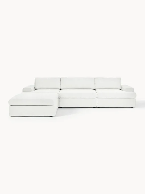 Sofás Rinconeras|Sofás>Westwing Collection Sofá modular con reposapiés izquierdo/derecho Russell (4 plazas), desenfundable Tejido blanco Off White jaspeado