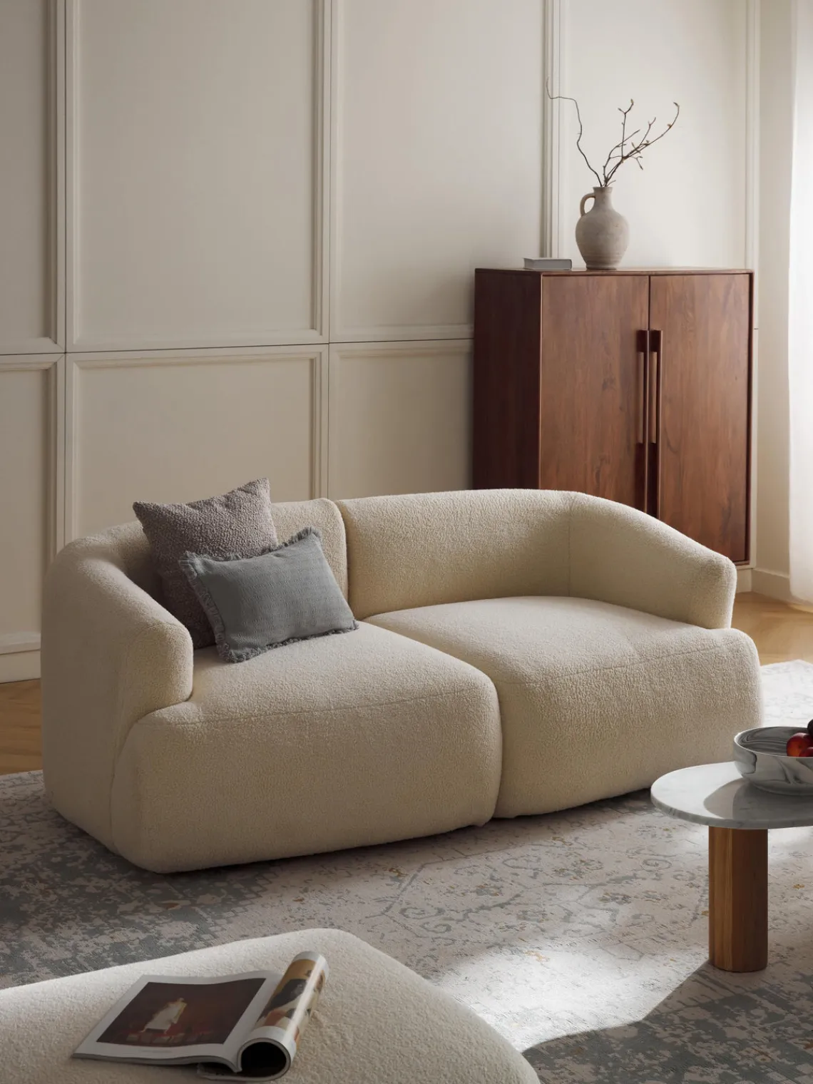 Sofás 2 Plazas|Sofás>Westwing Collection Sofá modular de borreguillo Sofia (2 plazas) Borreguillo blanco Off White