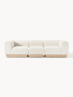 Sofás 3 Plazas|Sofás>Westwing Collection Sofá modular de borreguillo bouclé Natalie (3 plazas) Borreguillo bouclé blanco Off White, madera de haya clara