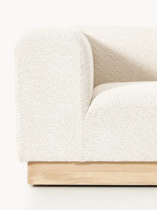 Sofás 3 Plazas|Sofás>Westwing Collection Sofá modular de borreguillo bouclé Natalie (3 plazas) Borreguillo bouclé blanco Off White, madera de haya clara