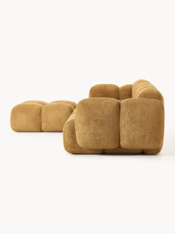 Sofás Rinconeras|Sofás></noscript>Westwing Collection Sofá modular de borreguillo bouclé con reposapiés izquierdo/derecho Tayla (4 plazas) Borreguillo bouclé ocre