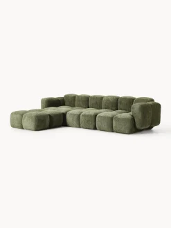 Sofás Rinconeras|Sofás></noscript>Westwing Collection Sofá modular de borreguillo bouclé con reposapiés Tayla (4 plazas) Borreguillo bouclé verde oscuro