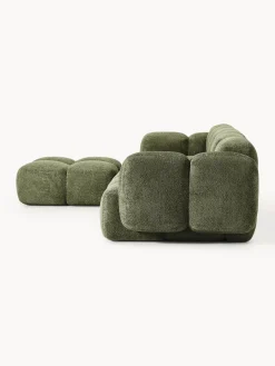 Sofás Rinconeras|Sofás></noscript>Westwing Collection Sofá modular de borreguillo bouclé con reposapiés Tayla (4 plazas) Borreguillo bouclé verde oscuro