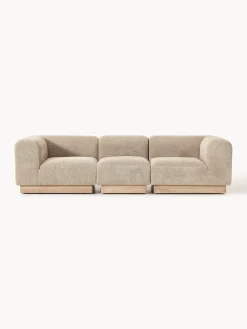 Sofás 3 Plazas|Sofás>Westwing Collection Sofá modular de borreguillo bouclé Natalie (3 plazas) Borreguillo bouclé beige, madera de haya clara