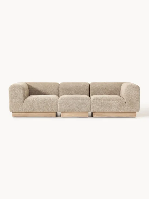 Sofás 3 Plazas|Sofás>Westwing Collection Sofá modular de borreguillo bouclé Natalie (3 plazas) Borreguillo bouclé beige, madera de haya clara