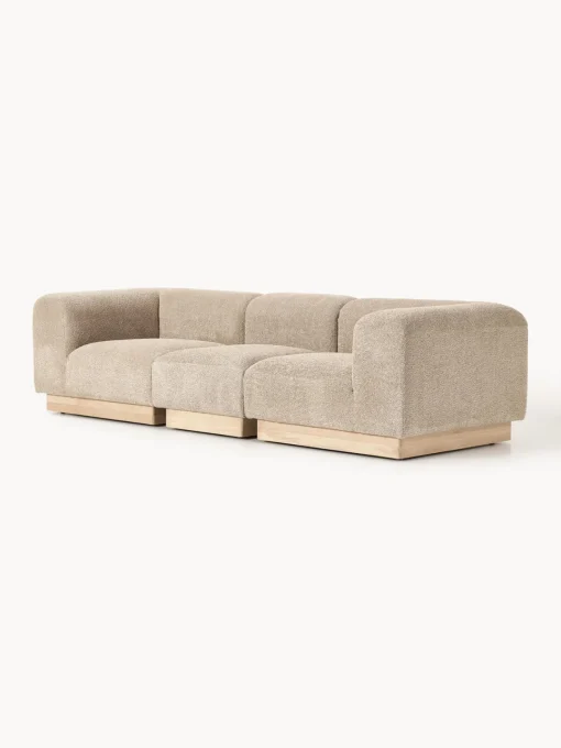Sofás 3 Plazas|Sofás>Westwing Collection Sofá modular de borreguillo bouclé Natalie (3 plazas) Borreguillo bouclé beige, madera de haya clara