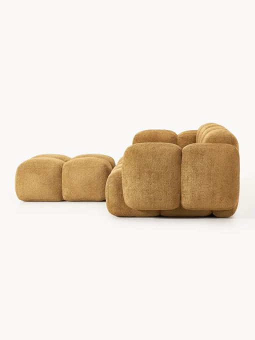 Sofás Rinconeras|Sofás>Westwing Collection Sofá modular de borreguillo bouclé con reposapiés izquierdo/derecho Tayla (3 plazas) Borreguillo bouclé ocre