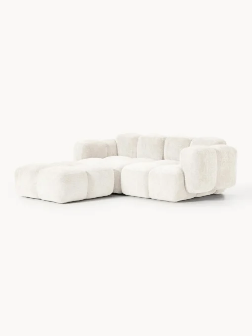 New Sofá modular de borreguillo bouclé con reposapiés Tayla (3 plazas) Sofás Rinconeras|Sofás