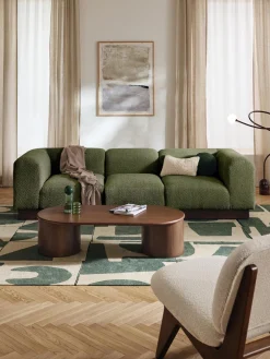 Sofás 3 Plazas|Sofás>Westwing Collection Sofá modular de borreguillo bouclé Natalie (3 plazas) Borreguillo bouclé verde oscuro, madera oscura