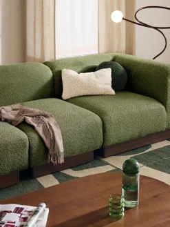 Sofás 3 Plazas|Sofás></noscript>Westwing Collection Sofá modular de borreguillo bouclé Natalie (3 plazas) Borreguillo bouclé verde oscuro, madera oscura