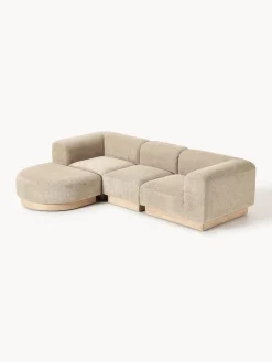 Sofás Rinconeras|Sofás></noscript>Westwing Collection Sofá modular de borreguillo bouclé con reposapiés Natalie (3 plazas, izquierda/derecha) Borreguillo bouclé beige, madera de haya clara
