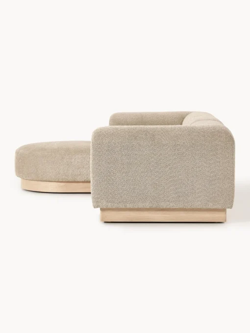 Sofás Rinconeras|Sofás>Westwing Collection Sofá modular de borreguillo bouclé con reposapiés Natalie (3 plazas, izquierda/derecha) Borreguillo bouclé beige, madera de haya clara