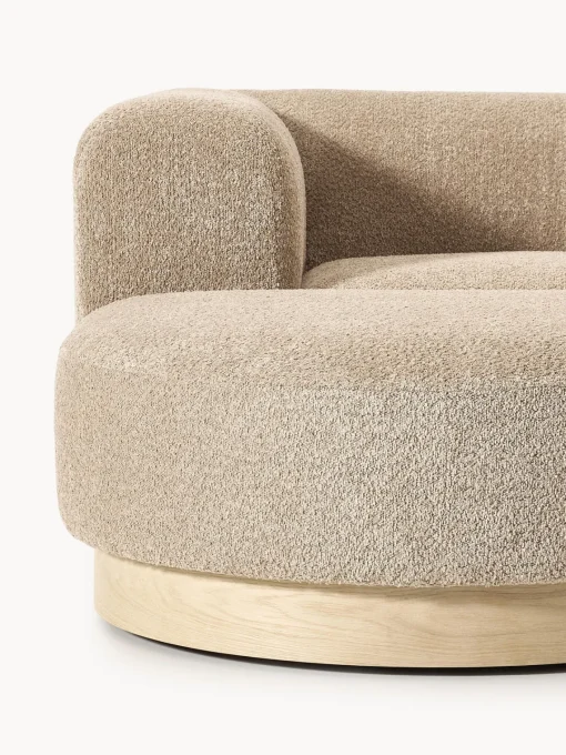 Sofás Rinconeras|Sofás>Westwing Collection Sofá modular de borreguillo bouclé con reposapiés Natalie (3 plazas, izquierda/derecha) Borreguillo bouclé beige, madera de haya clara